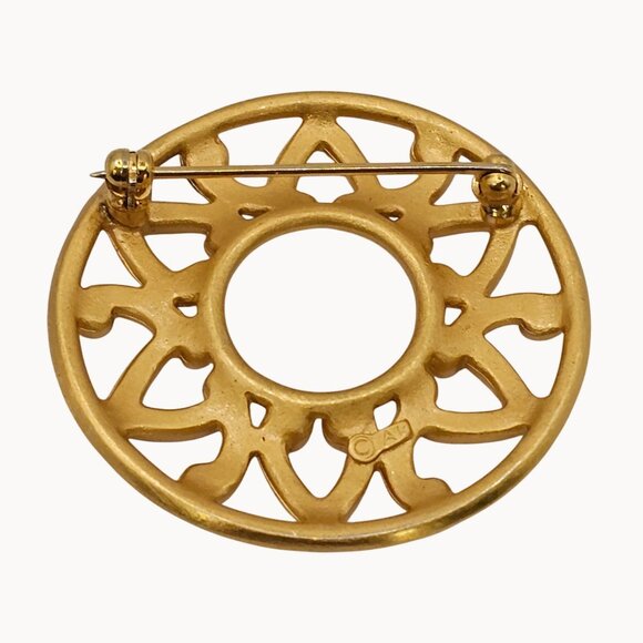 Anne Klein Brooch Gold Tone Round Filigree Mandela Regencycore Classy Pin - Picture 2 of 14
